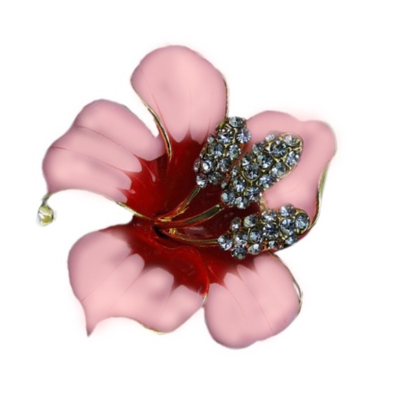 Pink Enamel Crystal Bauhinia Orchid Brooch/Pinback - Fashion Jewelry - Picture 4 of 8
